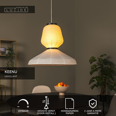 Lucide KEENU - Hanglamp - Ø 67 cm - 1xE27 - Wit - Essential